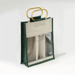 Jute bag for bottles with transparent window